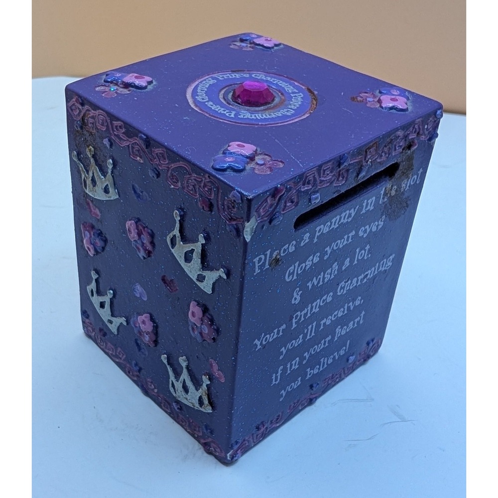 Claire's Vintage Purple 2001 Box Piggy Bank  Prince Charming Coin Bank Trinket